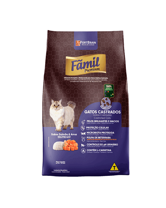 Ração Fãmil Premium Gatos Castrados FortBrain