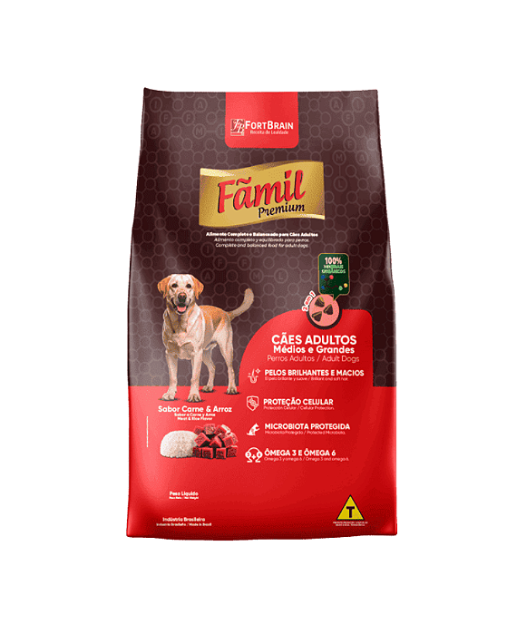 Ração Famil Premium para Cães Adultos Sabor Carne e Arroz 15kg