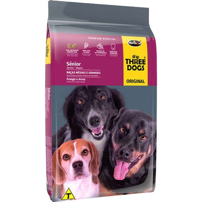 Three Dogs Frango e Arroz para Cães Sênior Raças Médias e Grandes