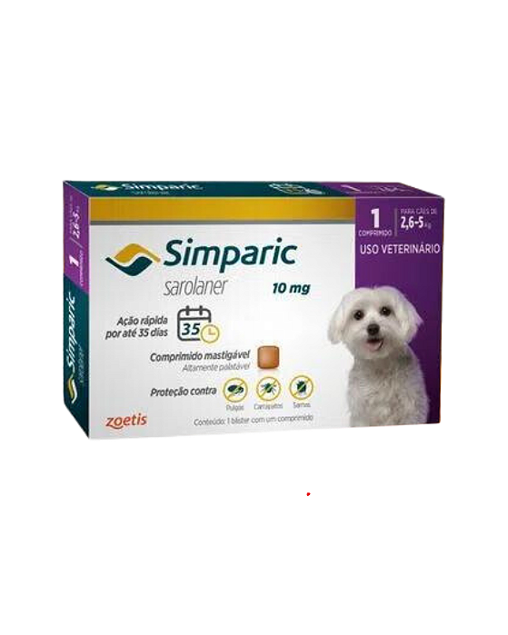 Antipulgas Simparic 10mg Para Cães 2,6 a 5kg