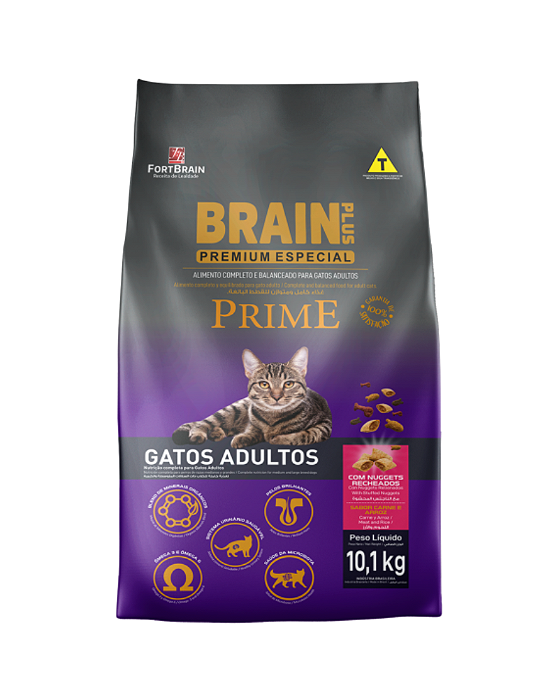 Brain Plus Prime Gatos Adultos Carne e arroz 10,1kg