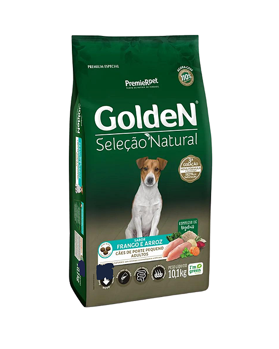 Ração Golden Seleção Natural Cães Adultos Porte Pequeno Frango e Arroz Mini Bits 10,1 kg