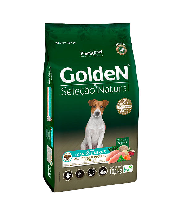 Ração Golden Seleção Natural Cães Adultos Porte Pequeno Frango e Arroz Mini Bits 10,1 kg