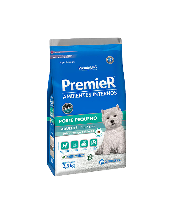Premier Ambientes Internos Cães Adultos Pequeno Porte Sabor Frango e Salmão 2,5kg