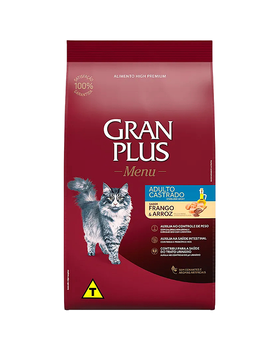 Ração GranPlus para Gatos Adultos Castrados Frango e Arroz 10,1kg