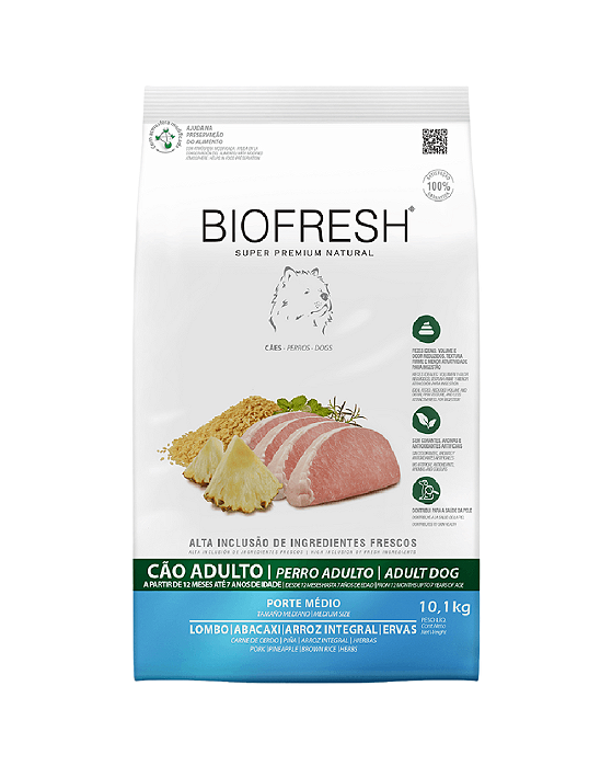 Ração Biofresh Cães Adultos Raças Médias Lombo e Abacaxi 10,1 kg