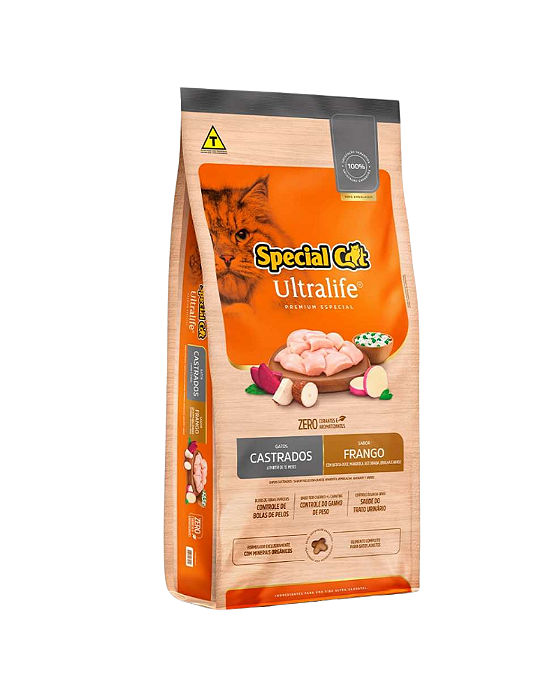 Ração Special Cat Ultralife Frango e Arroz para Gatos Castrados 10,1kg