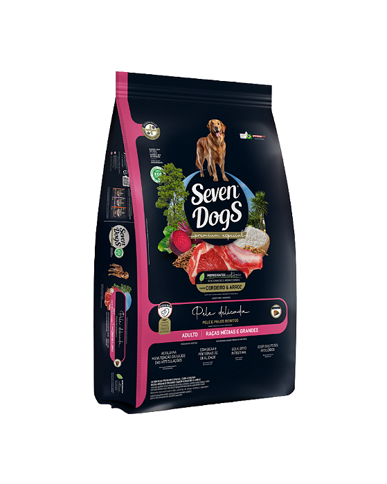 Ração Seven Dogs para Cães Adultos Médios e Grandes Sabor Cordeiro e Arroz