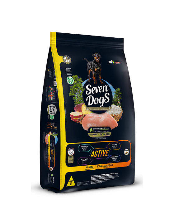 Ração Seven Dogs Active para cães Adultos Sabor Frango e Batata Doce 14kg