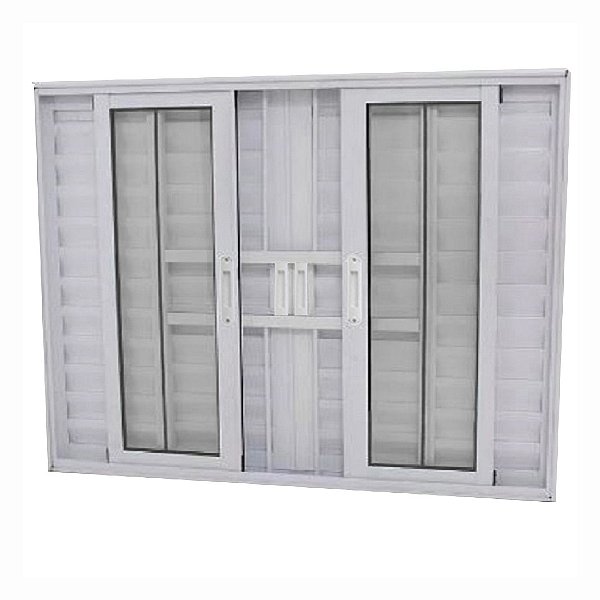 Janela Veneziana 6 Folhas Alumínio Branco Linha 25 com Grade