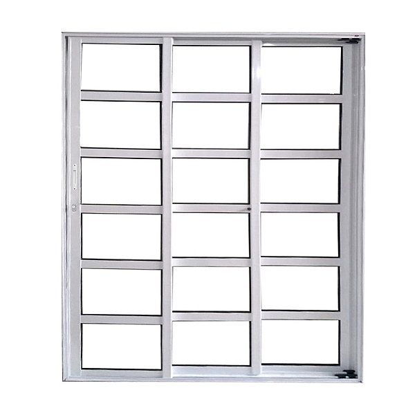 Porta de Correr Travessa 3 Folhas Sequenciais Branca Linha 25 Com Fechadura