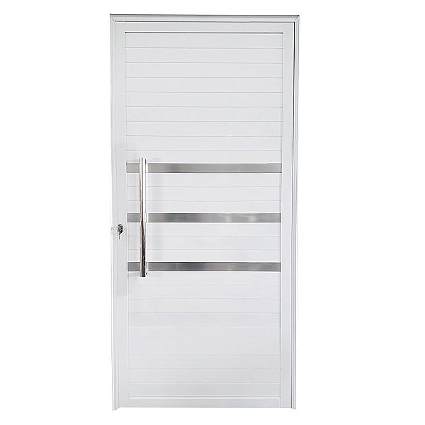 Porta Lambril de Alumínio Branco com Puxador e Friso Linha Veneza