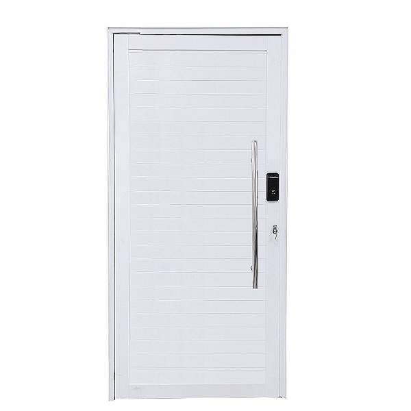 Porta Pivotante de Alumínio Branco Com Puxador com Fechadura Digital Linha Roma