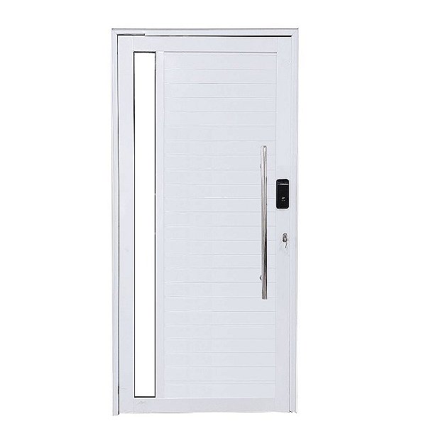 Porta Pivotante de Alumínio Branco Com Puxador e Visor com Fechadura Digital Linha Roma