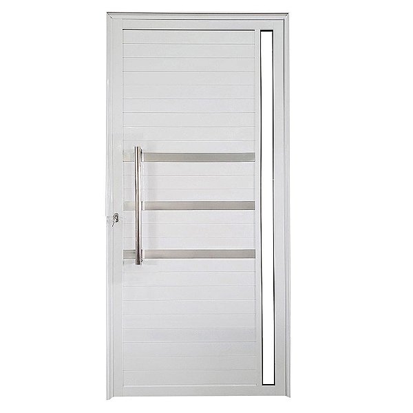 Porta Pivotante de Alumínio Branco Com Puxador, Friso e Visor Linha Veneza