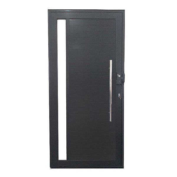 Porta Pivotante de Alumínio Preto Com Puxador e Visor com Fechadura Digital Linha Roma