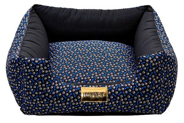 Cama Quadrada para Cachorro ou Gato Luppet Luxo Azul Ossinho