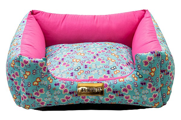 Cama Quadrada para Cachorro ou Gato Luppet Luxo Rosa Borboleta