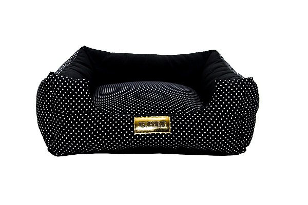 Cama Quadrada para Cachorro ou Gato Luppet Luxo Preto Poa