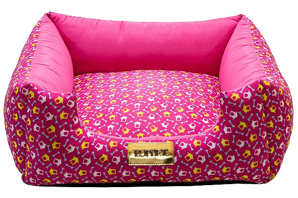 Cama Quadrada para Cachorro ou Gato Luppet Luxo Rosa Ossinho