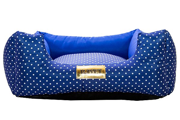 Cama Quadrada para Cachorro ou Gato Luppet Luxo Azul Poa