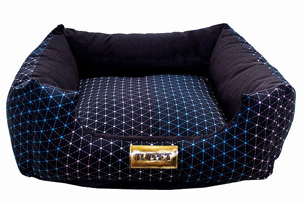 Cama Quadrada para Cachorro ou Gato Luppet Luxo Preto com Bolinhas coloridas
