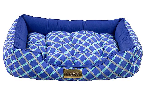 Cama Retangular Azul Geométrico Para Cachorro ou Gato