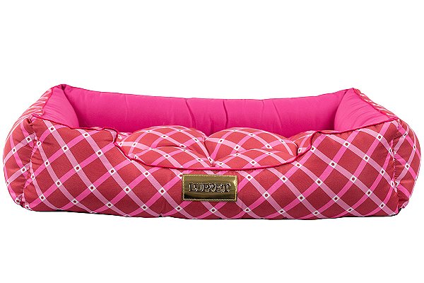 Cama Retangular Luxo Rosa Geométrico para Cachorro ou Gato