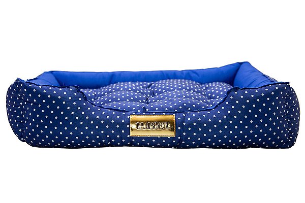 Cama Retangular Luxo Azul Bolinhas para Cachorro ou Gato