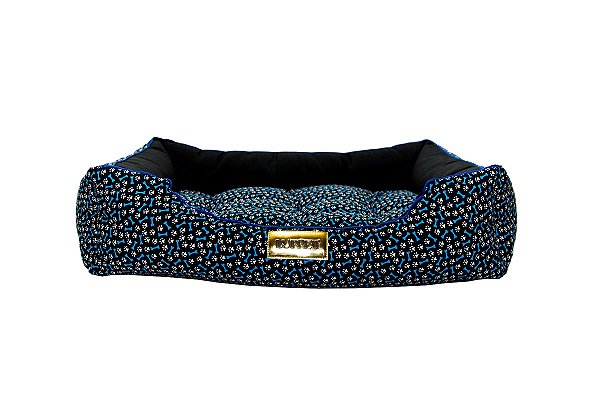 Cama Retangular para Cachorro ou Gato Luppet Luxo Preto Ossinhos