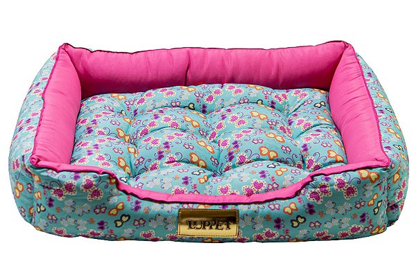Cama Retangular Luxo Rosa Borboleta Para Cachorro ou Gato