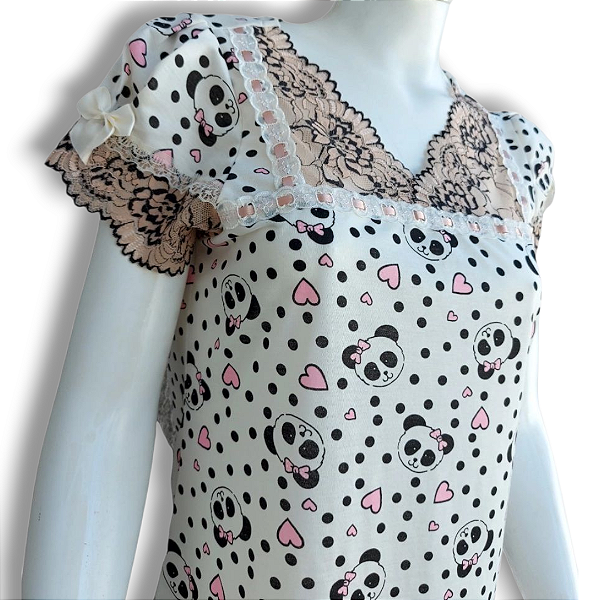 Camisola Princesa Encantada Feminina Adulto Roupa de dormir |Estampa Urso Panda