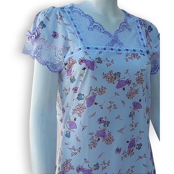 Camisola Princesa Encantada Feminina Adulto Roupa de dormir Estampa Bailarina