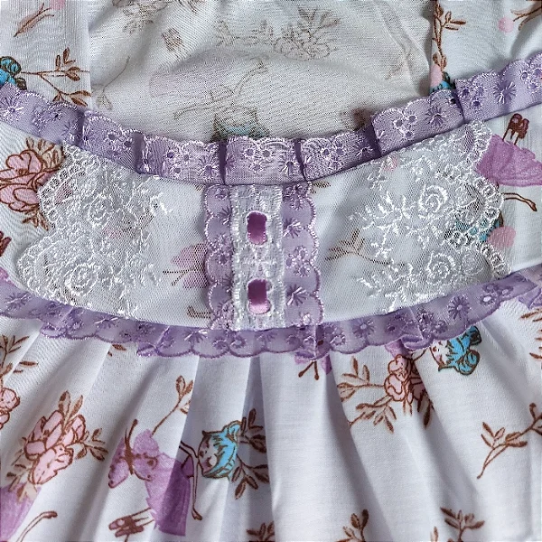 Camisola Isadora infantil com manga curta Estampa Bailarina Tira bordada e tule