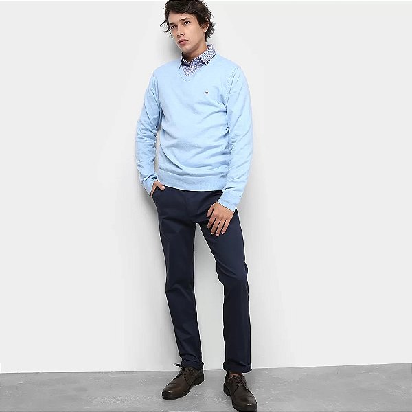 Suéter Gola V Tommy Hilfiger Cashmere azul GG