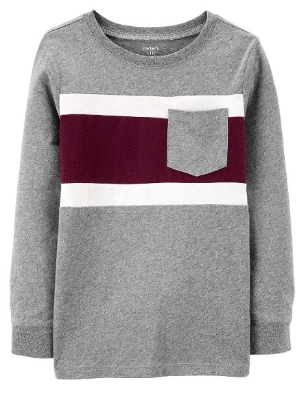 Camiseta Carters - Infantil Menino - cor Cinza - manga longa com bolso - Tamanho 14 anos