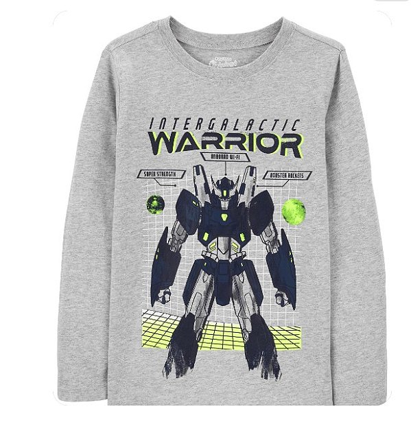 Camiseta OshKosh Infantil, Manga Longa, cor Cinza, Tamanho 10 anos