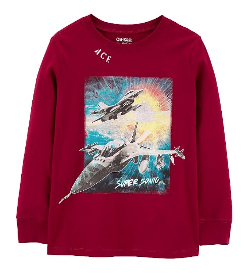 Camiseta OshKosh Infantil, Manga Longa, cor Vermelho, Tamanho 6 anos