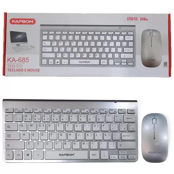 kit teclado e mouse Sem fio wireless Kapbom Usb 10m 2.4ghz ka685