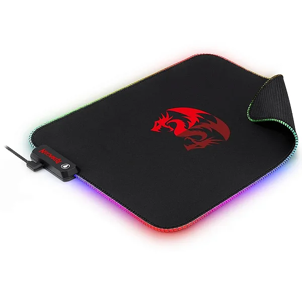Mousepad Gamer Redragon Pluto, Com LED RGB, Ajuste de Iluminação, Dobrável, 33X26Cm, Grande, Preto - P026