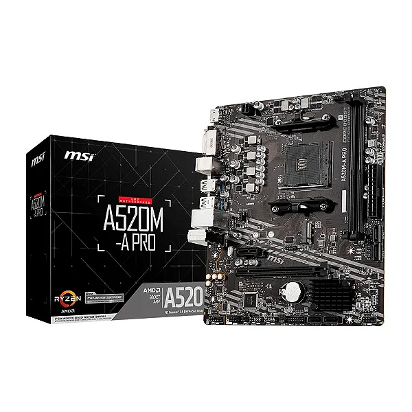 Placa-Mãe MSI A520M-A PRO, AMD AM4, mATX, DDR4, Preto - A520M-A PRO
