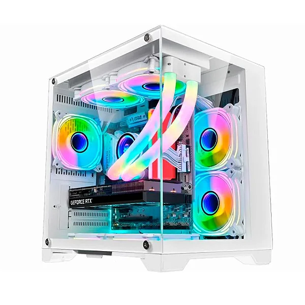Gabinete Gamer K-Mex Space Aqua, Mid Tower, Matx, Vidro Temperado, Branco - Cg-W1kn
