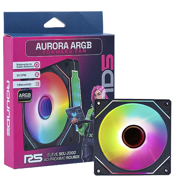 FAN 120MM AURORA FORWARD PWM ARGB PRETA ROUND5