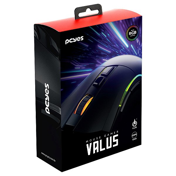 Mouse Gamer - Pcyes Valus, 12400 Dpi, Rgb, 7 Botões