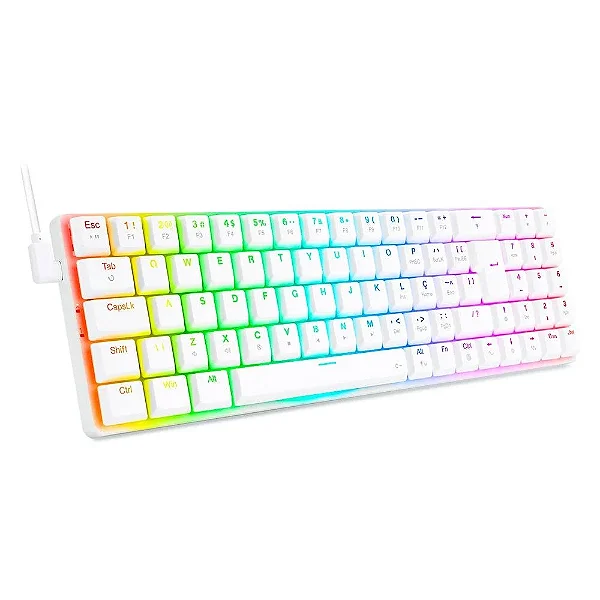 Teclado Mecânico Gamer Redragon Ashe, RGB, Switch Brown, Branco - K626-KB-W (BROWN)