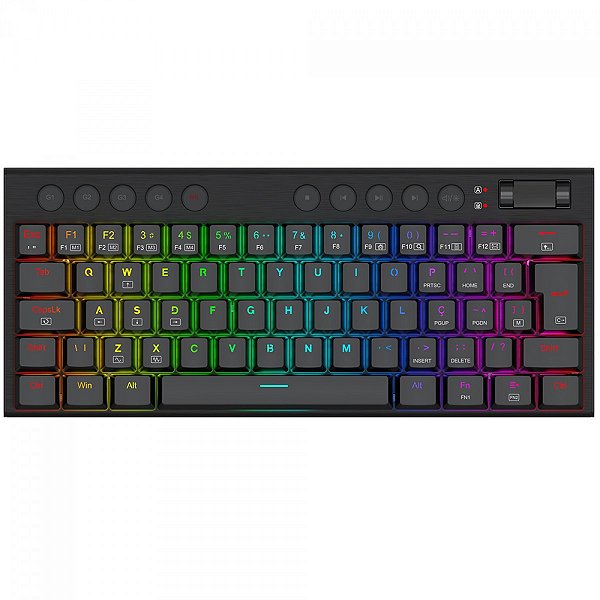 Teclado Gamer Mecânico Redragon Horus Mini, Sem fio, RGB, Low Profile, USB, Switch Brown, ABNT2, 60%, Preto, K632-RGB (PT-BROWN)