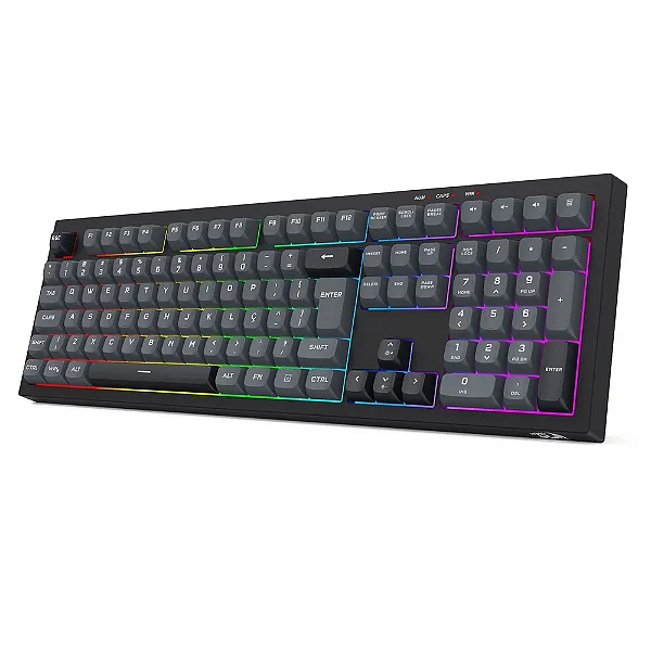 Teclado Usb Gamer Crux Rainbow Full Size Sem fio Wireless Redragon Preto E Cinza K518r-wl-gb
