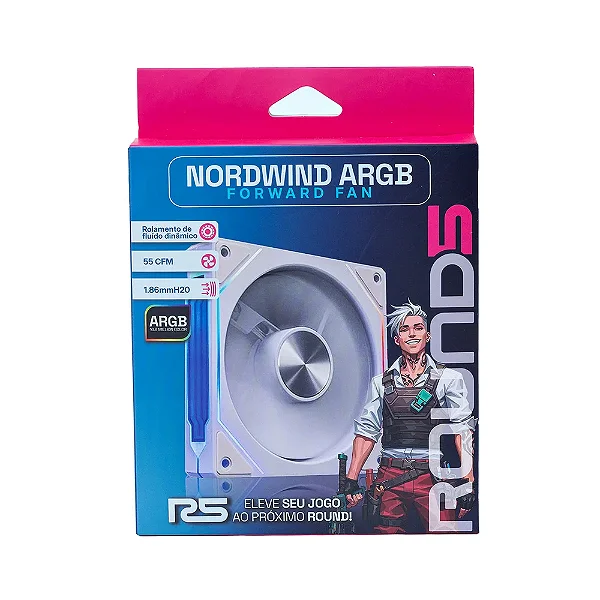 Cooler Fan Round5 Nordwind Forward, 120mm, ARGB, PWM, Fluído, Branco