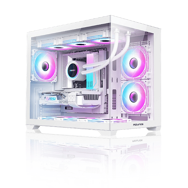 Gabinete Gamer Round5 Blast, Mini Tower, M-ATX, Aquário, Frontal e Lateral em Vidro, Branco - R5-BLAST-W-2188