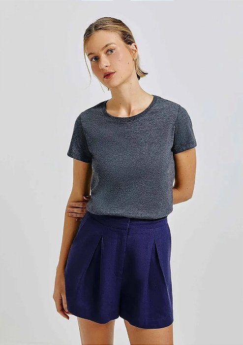 HERING BLUSA BÁSICA FEMININA MANGA CURTA SLIM - CINZA